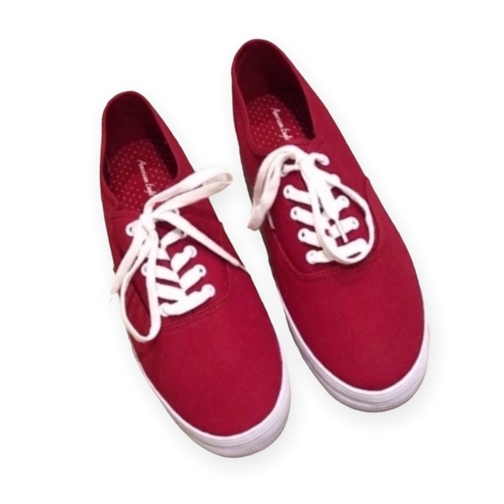 American Eagle Red Canvas Sneaker Lace Up Low Cut Shoe Womens‎ SZ 10